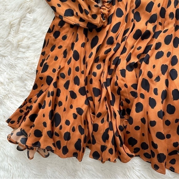 Rhode Dress Caroline Satin High-Neck Long Sleeve Ruffle Leopard Cheetah Print L - Picture 10 of 16